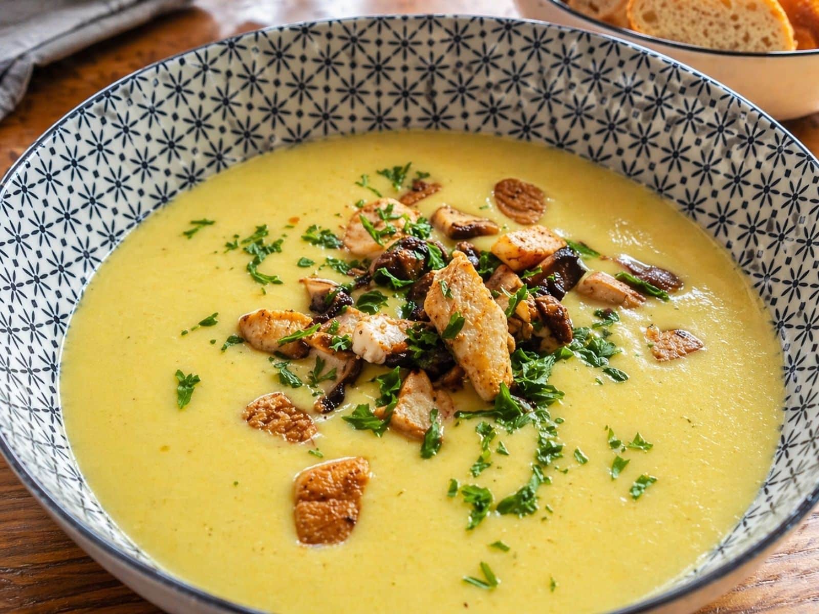 Cremige Maiscremesuppe mit Hähnchenbrust