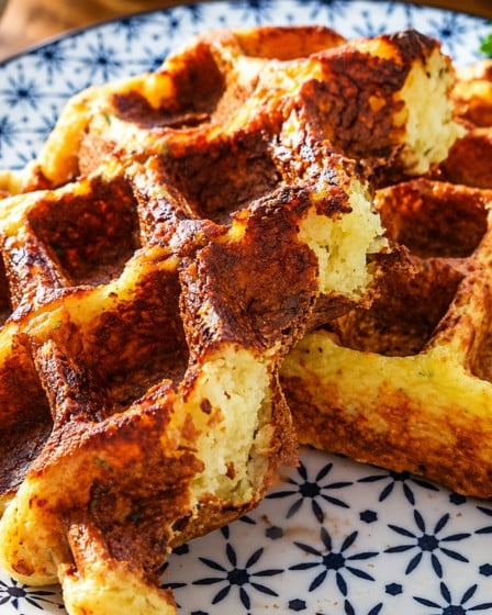 Herzhafte Kartoffelwaffeln auf einem Teller