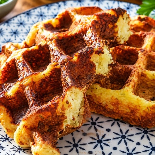 Herzhafte Kartoffelwaffeln auf einem Teller