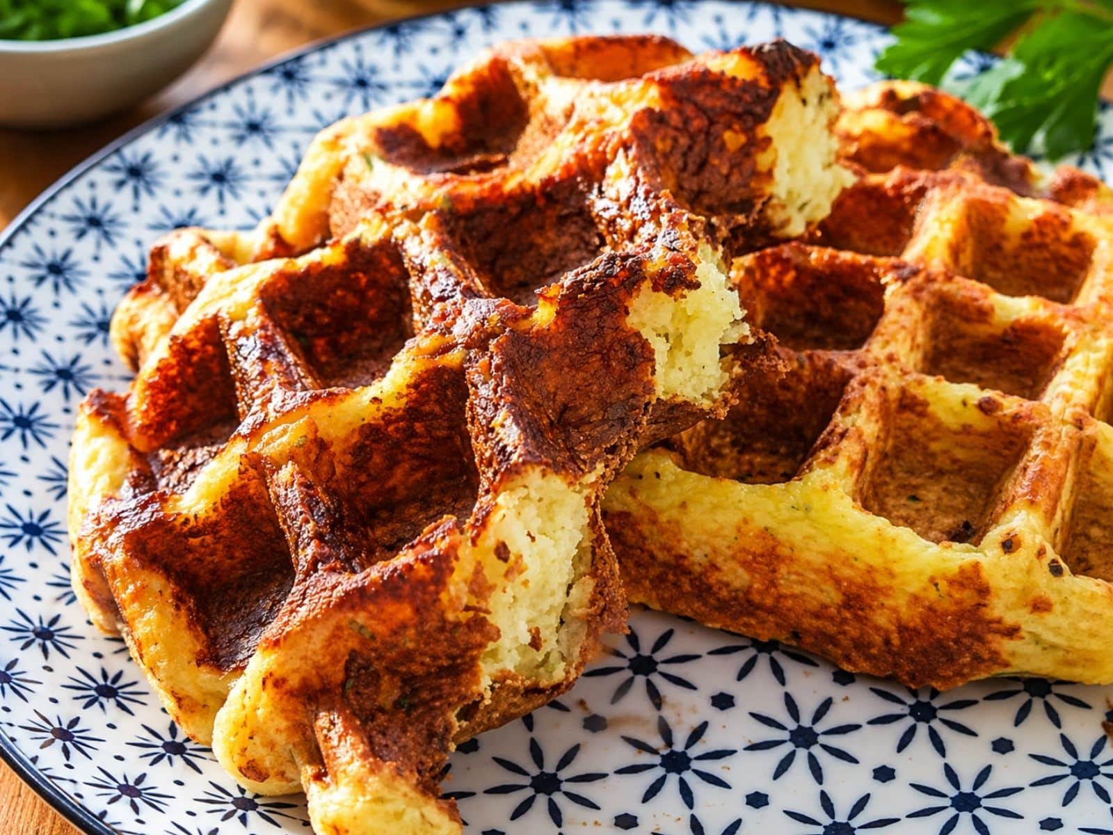 Herzhafte Kartoffelwaffeln auf einem Teller