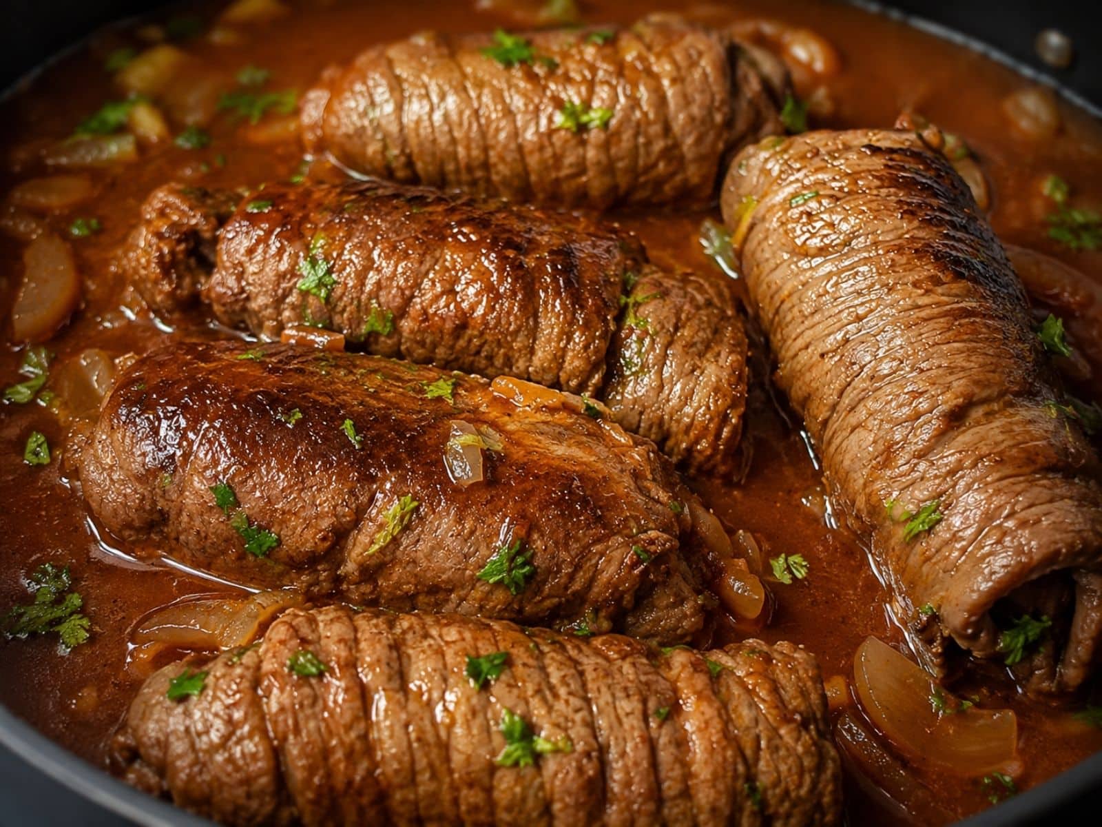 selbstgemachte Rinderrouladen in Soße