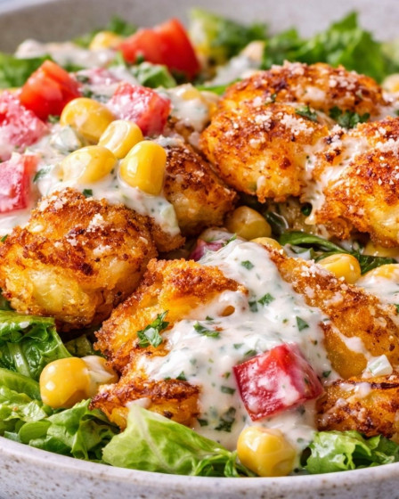 Smashed-Potatoe-Salat mit Dressing auf einem Teller