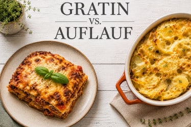 Gartin und Auflauf auf einer Holzfläche