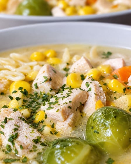 Einfache und Schnelle Hühnersuppe mit Gemüse in einem Suppenteller