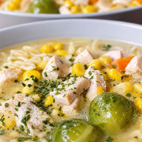 Einfache und Schnelle Hühnersuppe mit Gemüse in einem Suppenteller