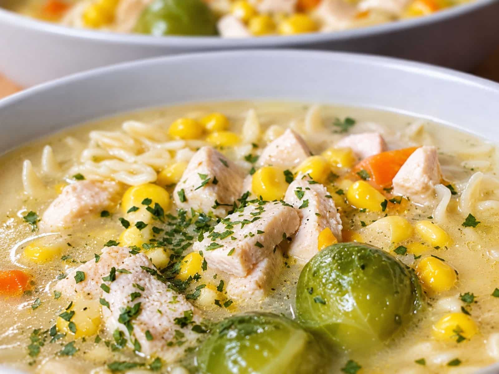 Einfache und Schnelle Hühnersuppe mit Gemüse in einem Suppenteller