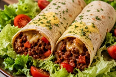 Wraps mit Hack auf einem Salatbeet