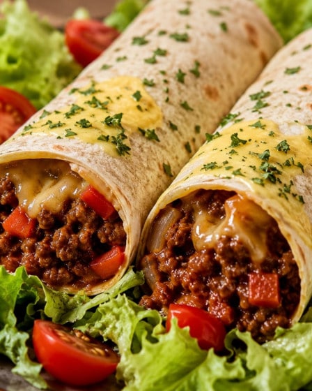 Wraps mit Hack auf einem Salatbeet