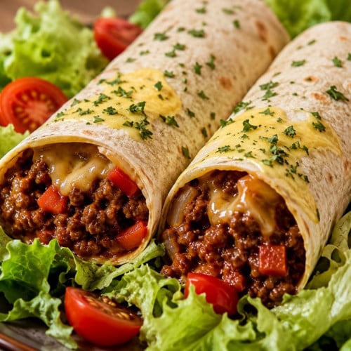Wraps mit Hack auf einem Salatbeet