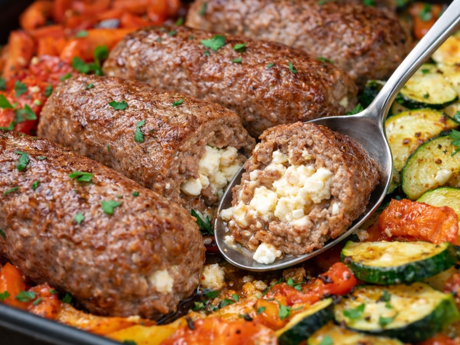 Feta im Hackmantel mit Grillgemüse