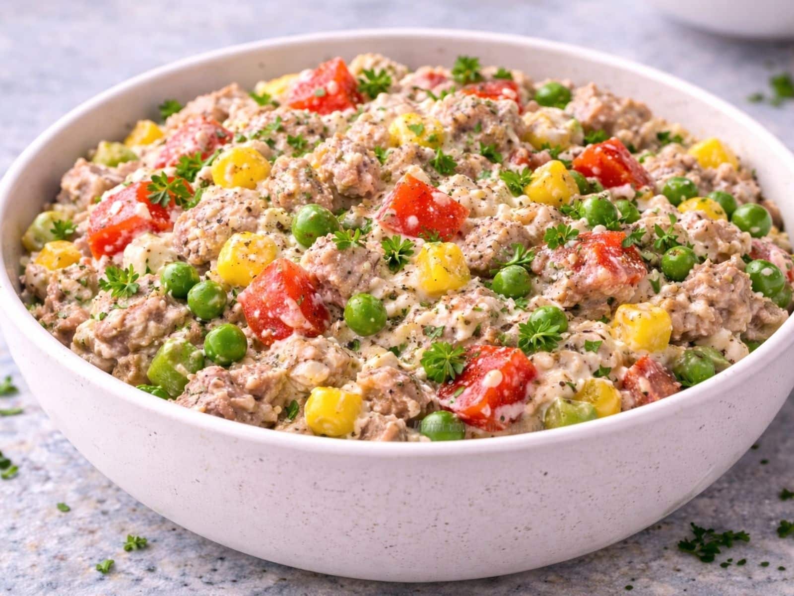 Thunfischsalat mit Erbsen und Paprika