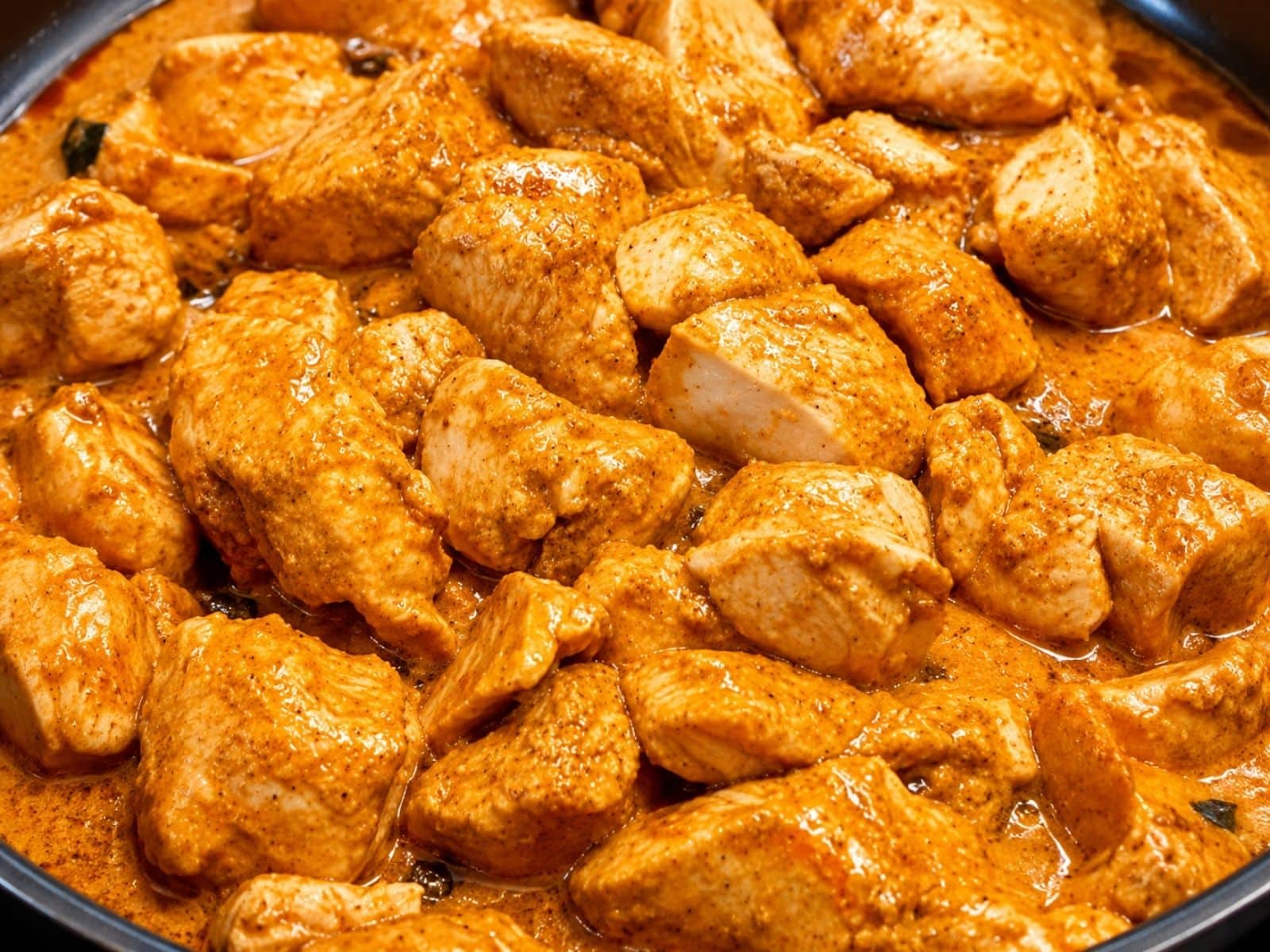 Butter Chicken in cremiger Tomatensauce als Nahaufnahme
