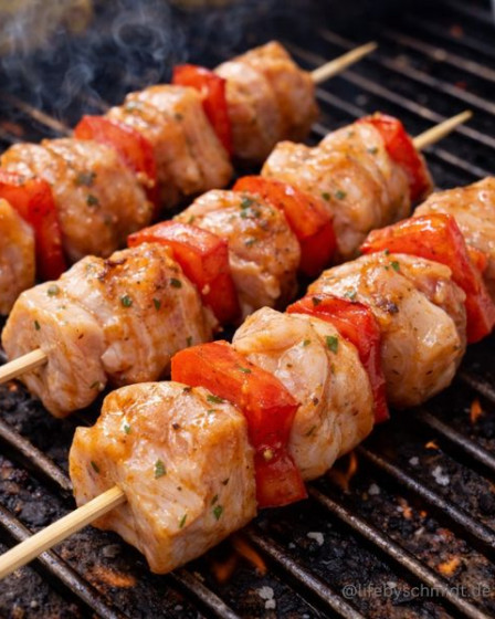 Marinierte Hähnchenspieße mit Paprika auf dem Grill
