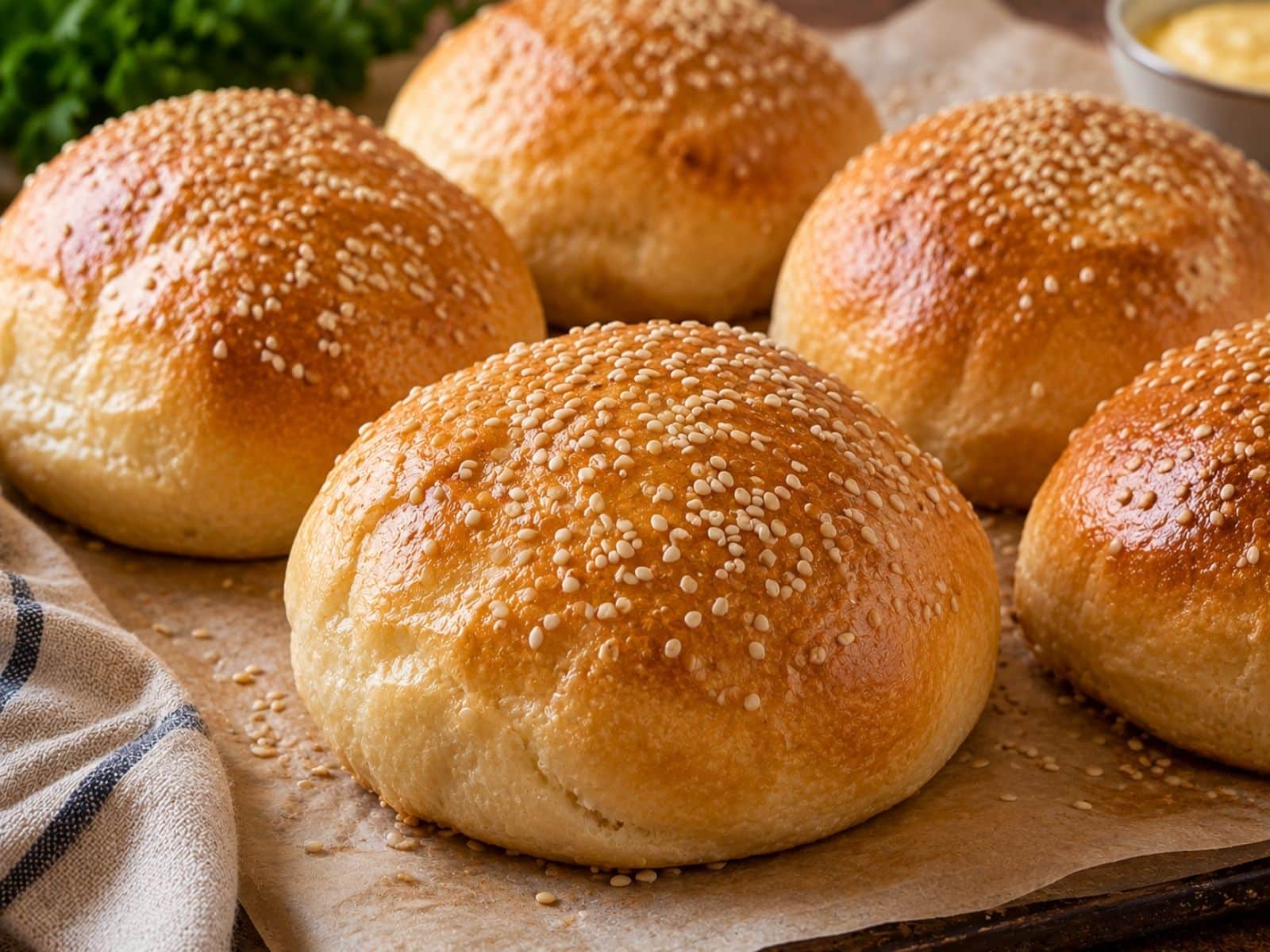 Burgerbuns auf einem Blech
