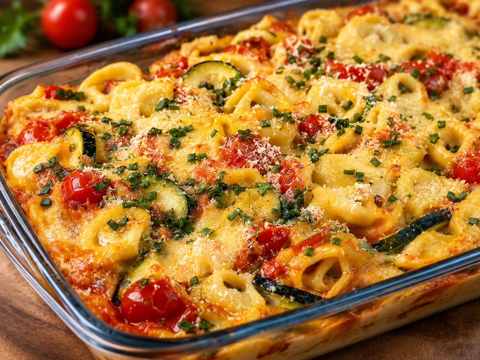 Nudelauflauf mit Tortellini aus dem Ofen in einer Auflaufform