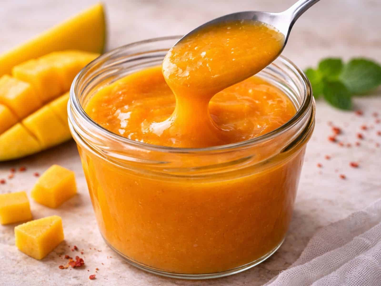 Fruchtige Mangosoße im Glas