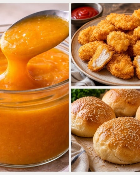 Chicken Nugget Burger: Nuggets, Buns und Mangosoße