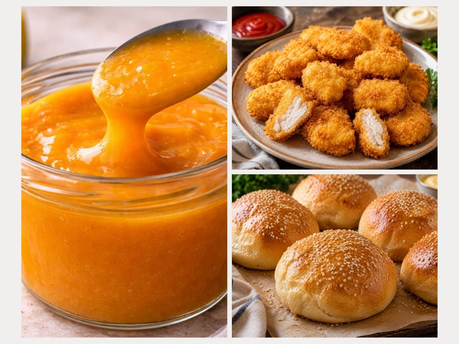 Chicken Nugget Burger: Nuggets, Buns und Mangosoße