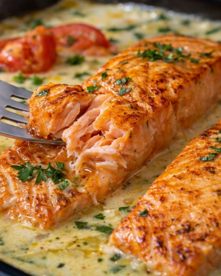 Lachs on Kokos-Curry-Soße mit Bohnen