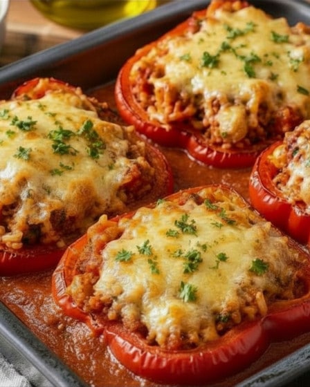 Gefüllte Paprika mit Kichererbsen und Reis