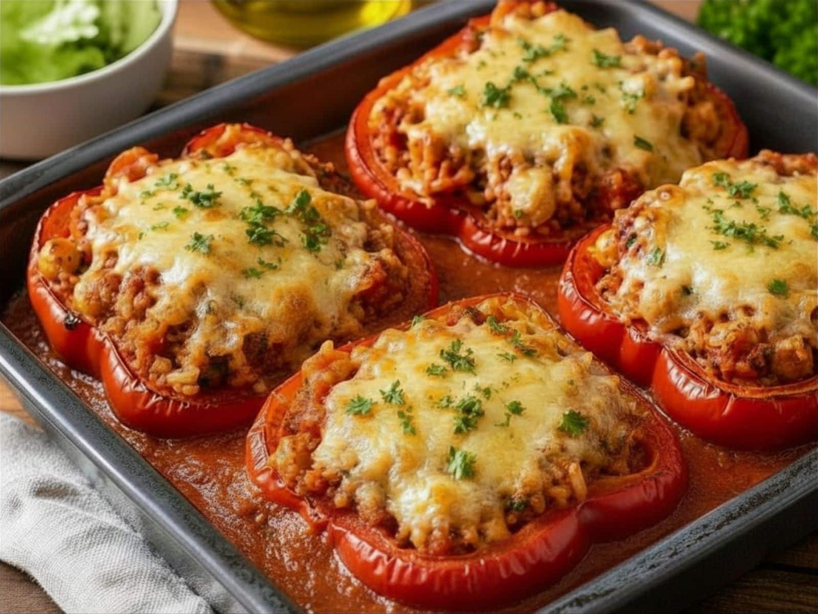 Gefüllte Paprika mit Kichererbsen und Reis