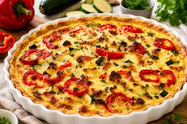 Quiche mit Paprika und Zucchini in einer Quicheform