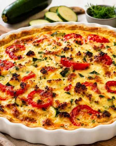 Quiche mit Paprika und Zucchini in einer Quicheform
