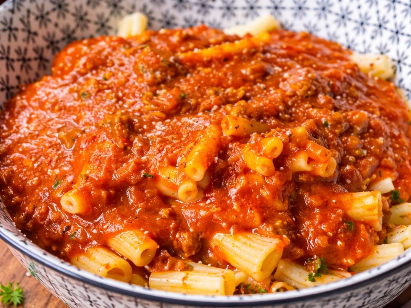 Klassische Bolognese mit Nudeln in einer Schüssel