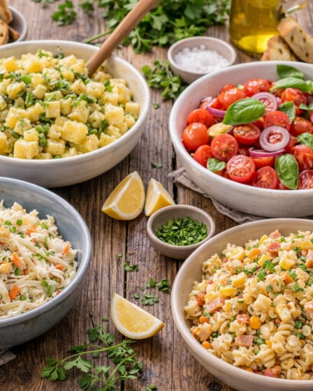 Beste Salate zum Grillen auf einem Holztisch