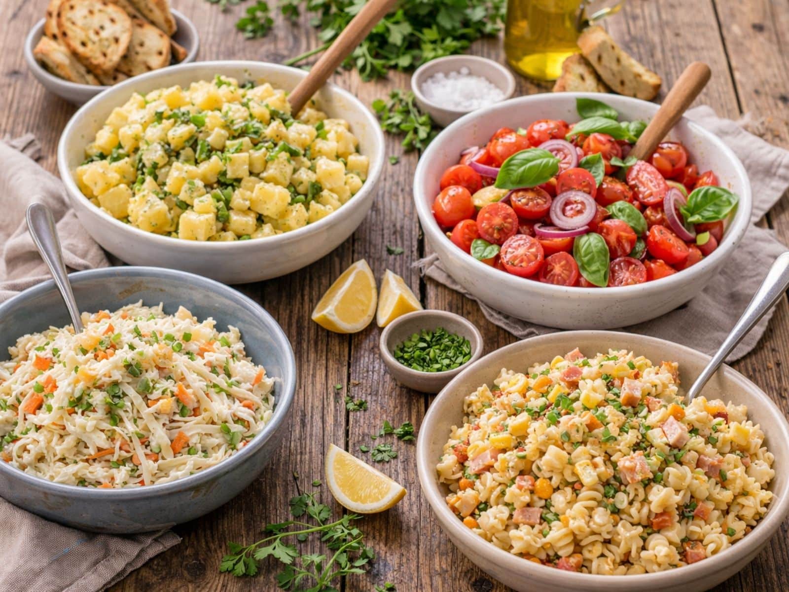 Beste Salate zum Grillen auf einem Holztisch