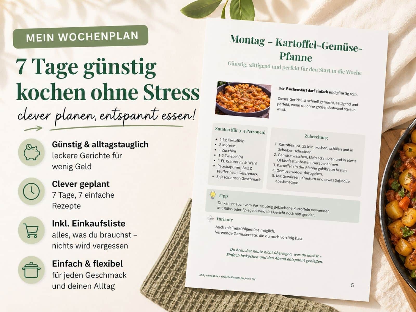 Wochenplan günstig kochen mit 7 einfachen Rezepten für den Alltag